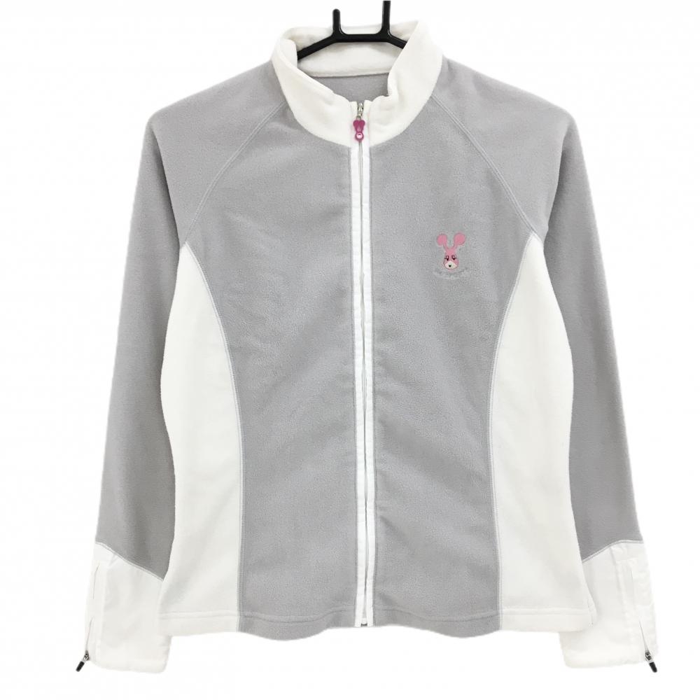 MUスポーツ フリースジャケット 白×ライトグレー 袖口ジップ 異素材 レディース 40(M) ゴルフウェア M・U SPORTS