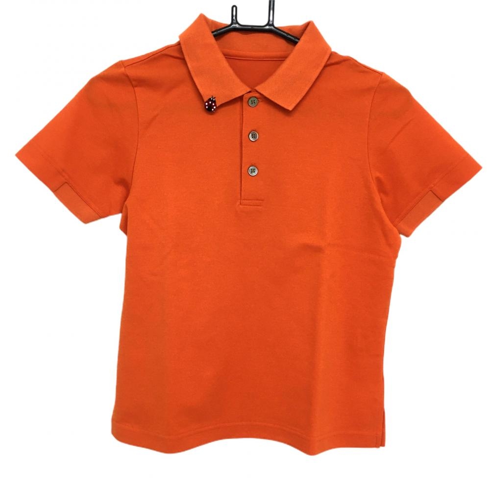 【美品】MUスポーツ 半袖ポロシャツ オレンジ てんとう虫刺しゅう レディース 38(M) ゴルフウェア M・U SPORTS