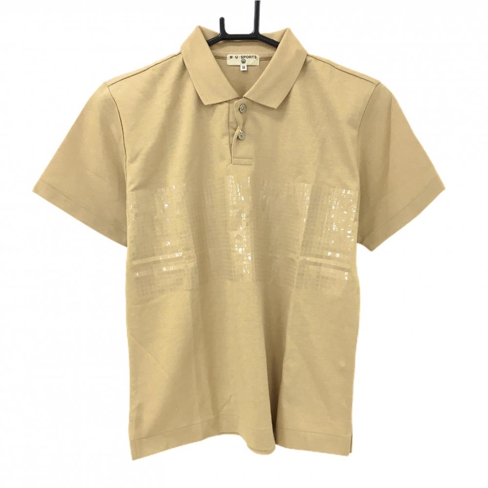 【新品】MUスポーツ 半袖ポロシャツ ベージュ クリアプリント コットン100％ レディース 38(S) ゴルフウェア M・U SPORTS