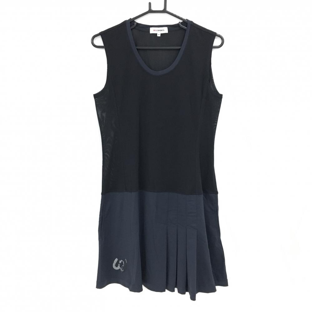 【超美品】MUスポーツ インナーノースリーブワンピース 黒×ネイビー 上部メッシュ  レディース 44(XL) ゴルフウェア M・U SPORTS