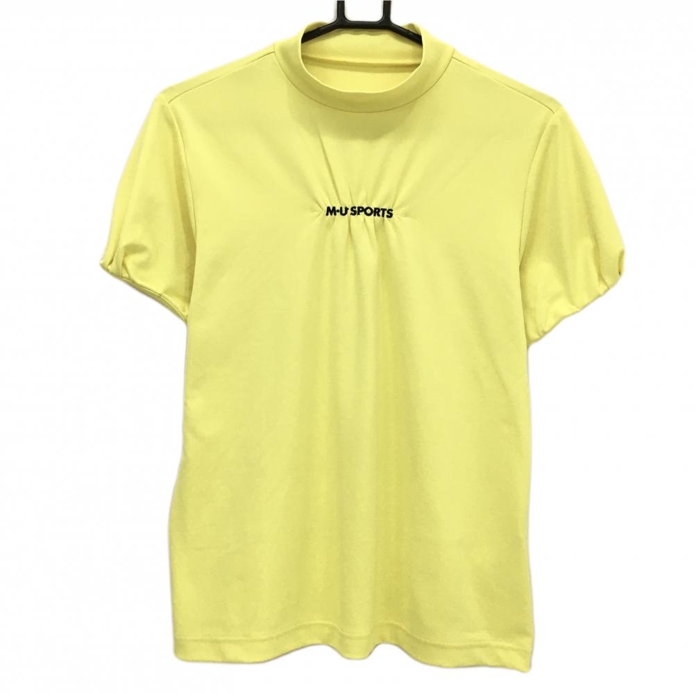 【美品】MUスポーツ 半袖ハイネックシャツ イエロー ロゴ刺しゅう レディース 42(L) ゴルフウェア M・U SPORTS