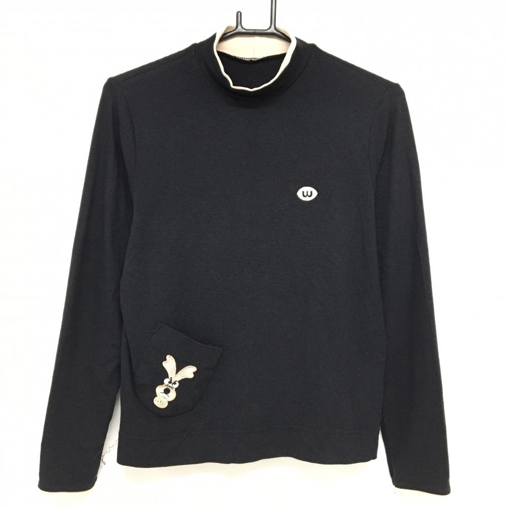 MUスポーツ 長袖ハイネックシャツ 黒×ベージュ ポケット付  レディース  ゴルフウェア M・U SPORTS