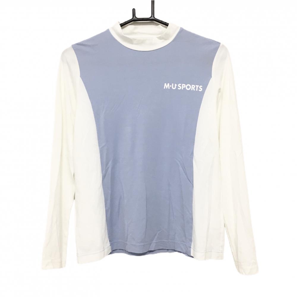 MUスポーツ 長袖ハイネックシャツ ライトブルー×白 ロゴプリント  レディース 42(L) ゴルフウェア M・U SPORTS