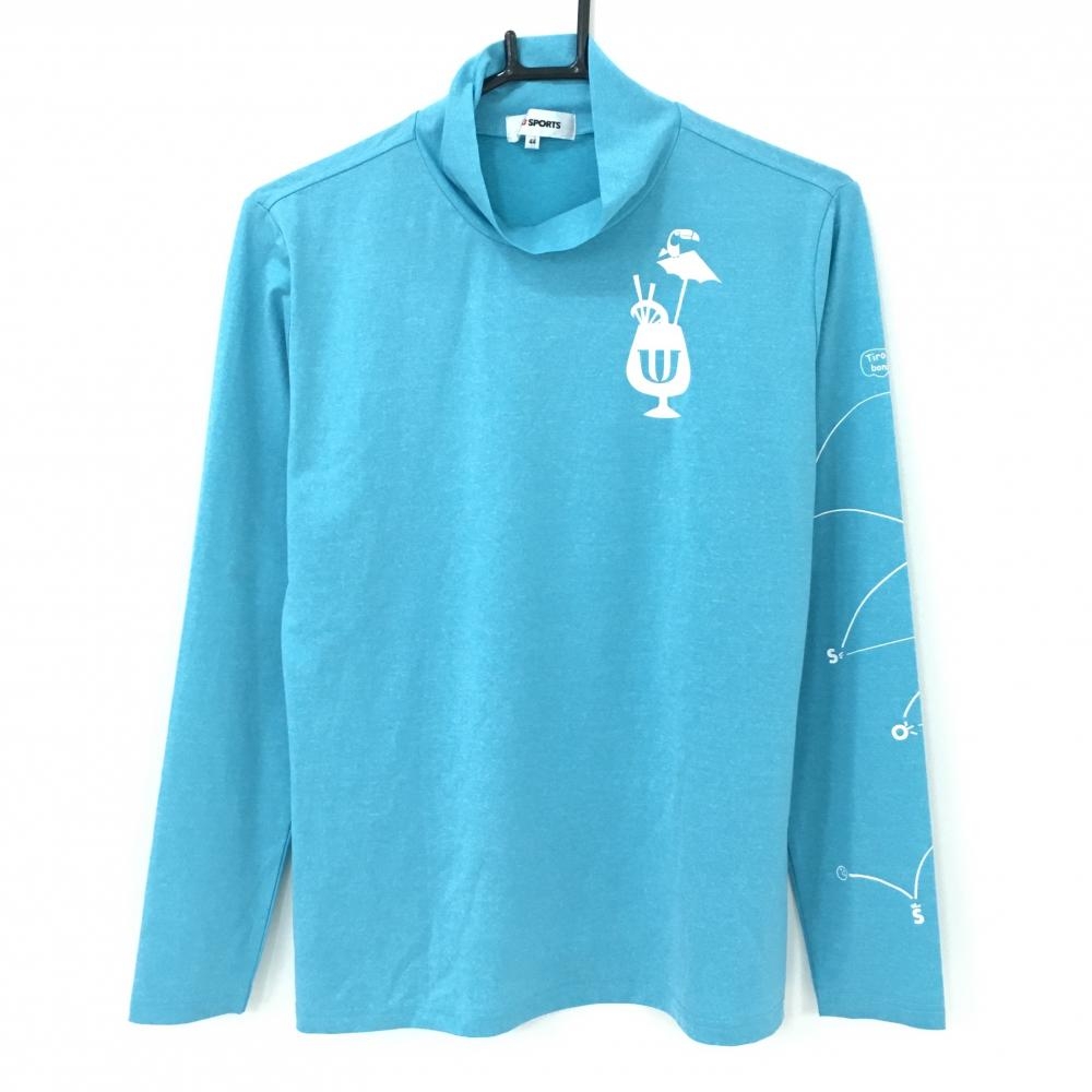 MUスポーツ 長袖ハイネックシャツ ライトブルー×白 袖プリント レディース 44(XL) ゴルフウェア M・U SPORTS
