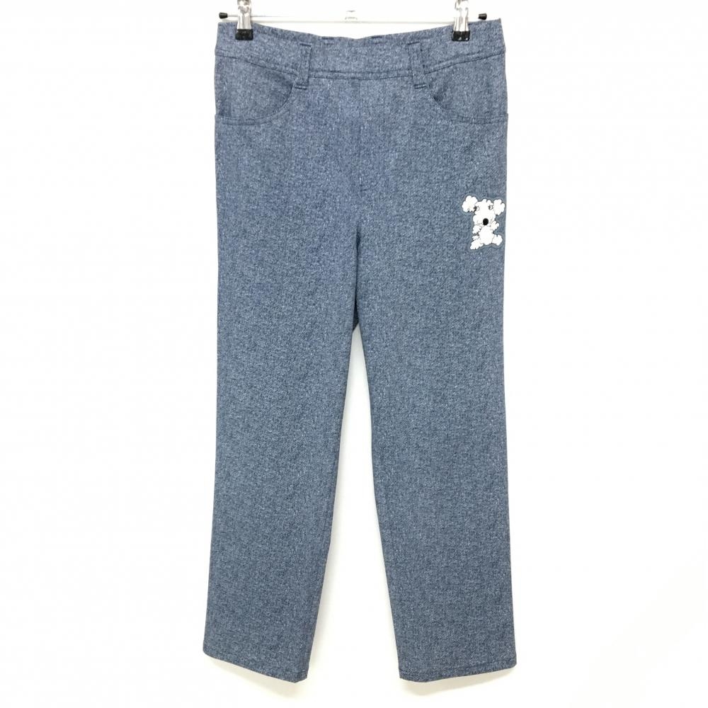 【超美品】MUスポーツ パンツ 杢ネイビー 犬ワッペン パール ストレッチ レディース 44(XL) ゴルフウェア M・U SPORTS