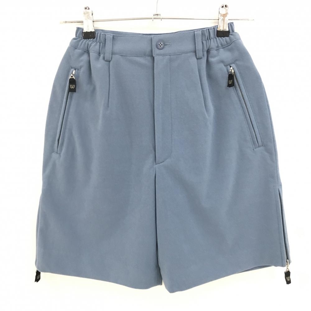 【超美品】MUスポーツ ショートパンツ スモーキーブルー ストレッチ 微起毛 ウエスト一部ゴム  レディース 38(S) ゴルフウェア M・U SPORTS