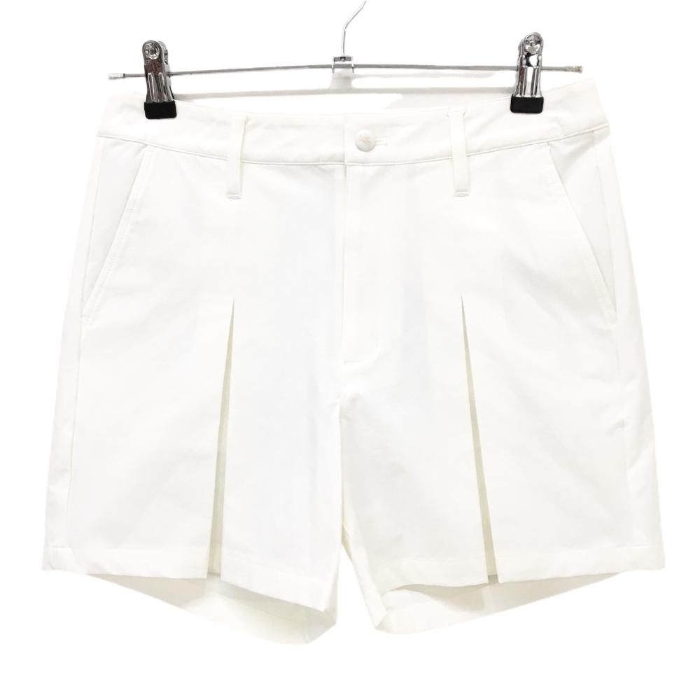 【新品】MUスポーツ ショートパンツ 白 プリーツ調 ストレッチ ボーンワッペン 冷感 撥水 レディース 42(L) ゴルフウェア M・U SPORTS