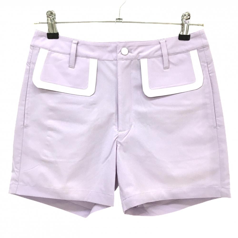 【新品】MUスポーツ ショートパンツ ライトパープル×白 ボーンワッペン ストレッチ 冷感 レディース 44(XL) ゴルフウェア M・U SPORTS