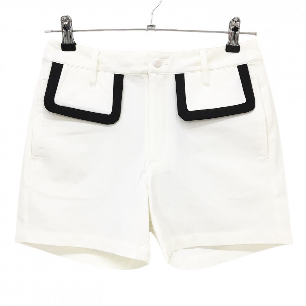 【新品】MUスポーツ ショートパンツ 白×黒 ボーンワッペン ストレッチ 冷感 撥水 レディース 44(XL) ゴルフウェア M・U SPORTS
