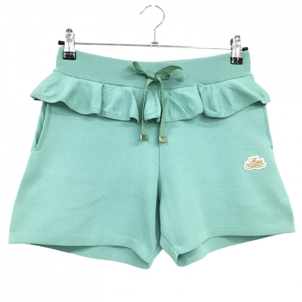【新品】MUスポーツ ニットショートパンツ ミントグリーン フリル ウエストゴム 調節紐 レディース 40(M) ゴルフウェア M・U SPORTS