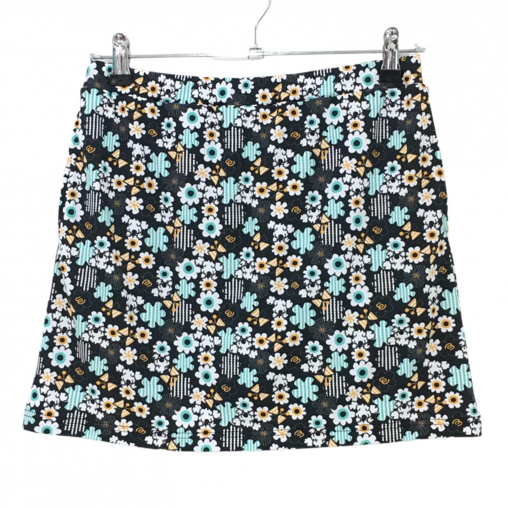 【超美品】MUスポーツ スカート 黒×白 総柄 犬 花 内側インナーパンツ レディース 42(L) ゴルフウェア M・U SPORTS