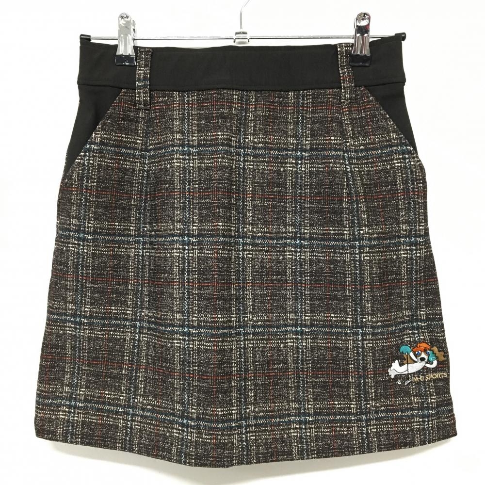 【超美品】MUスポーツ ストレッチスカート ダークブラウン×白 チェック風 裏起毛 レディース 40(M) ゴルフウェア M・U SPORTS