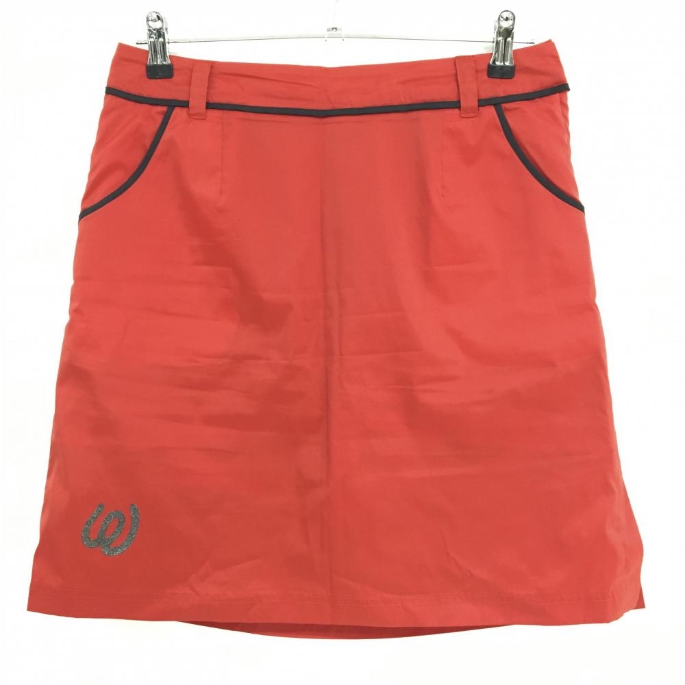 【美品】MUスポーツ スカート レッド×黒 裾プリント 薄手 内側インナーパンツ レディース 44(XL) ゴルフウェア M・U SPORTS