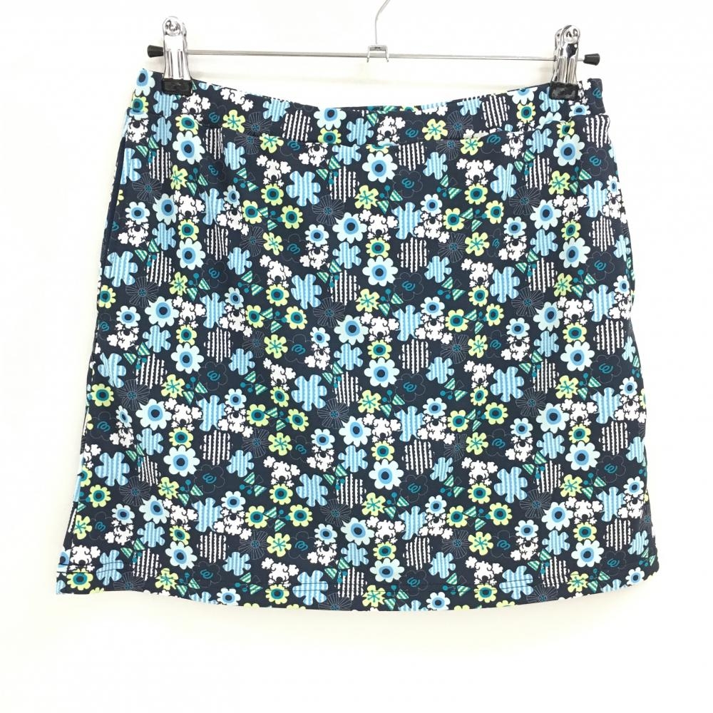 【超美品】MUスポーツ スカート ネイビー×ブルー系×グリーン系 総柄 花 犬   レディース 44(XL) ゴルフウェア M・U SPORTS