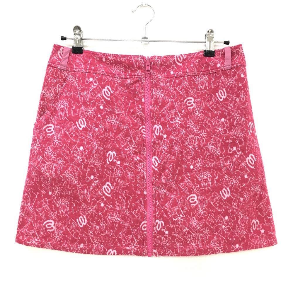 【美品】MUスポーツ リバーシブルスカート ピンク×白 ロゴ総柄 表微起毛 裏ロゴプリント レディース 42(L) ゴルフウェア M・U SPORTS