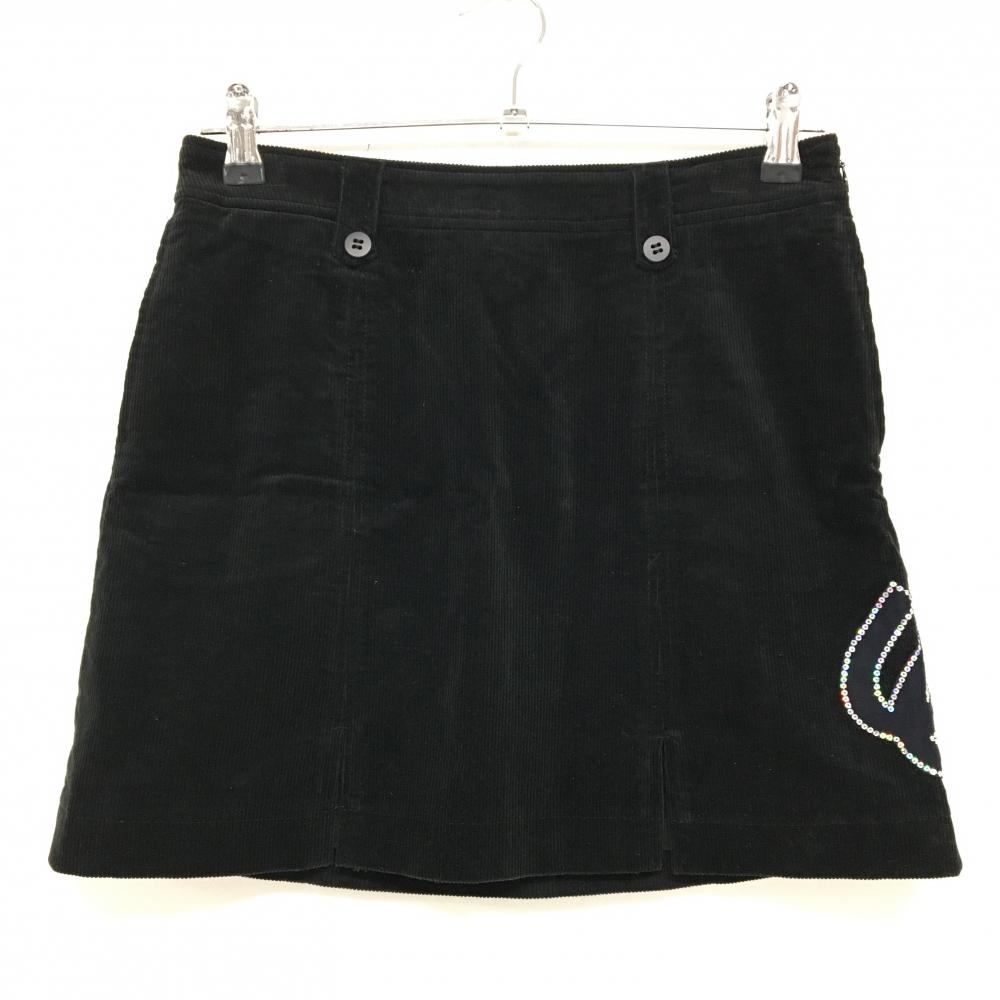 【美品】MUスポーツ コーデュロイスカート 黒 ロゴスパンコール 裏地付  レディース 40(M) ゴルフウェア M・U SPORTS