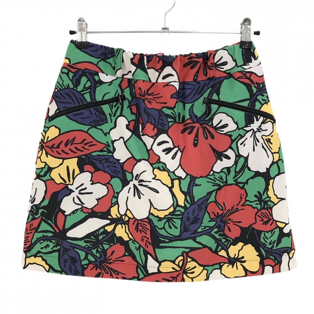 【超美品】ノイジーノイジー スカート レッド×グリーン 花柄 内側インナーパンツ レディース 42(L) ゴルフウェア M・U SPORTS