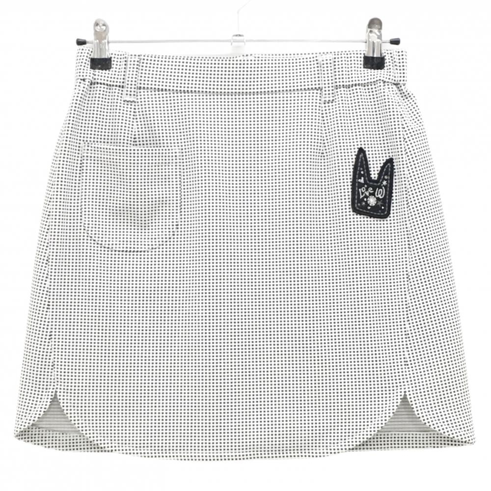 【超美品】MUスポーツ スカート 白×黒 格子柄 ワッペン ラインストーン レディース 40(M) ゴルフウェア M・U SPORTS