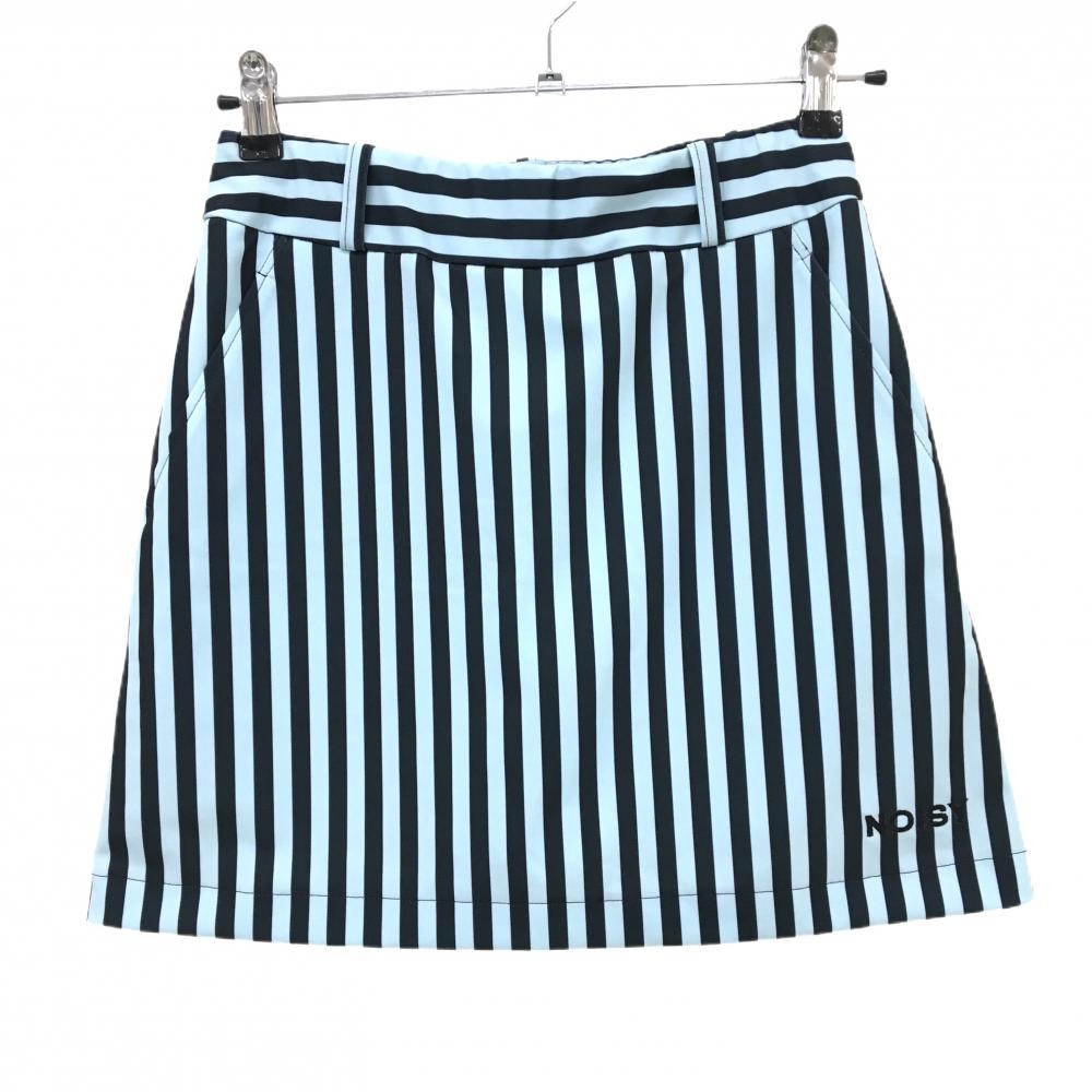 【超美品】ノイジーノイジー スカート ライトブルー×黒 ストライプ 内側インナーパンツ  レディース 40(M) ゴルフウェア M・U SPORTS