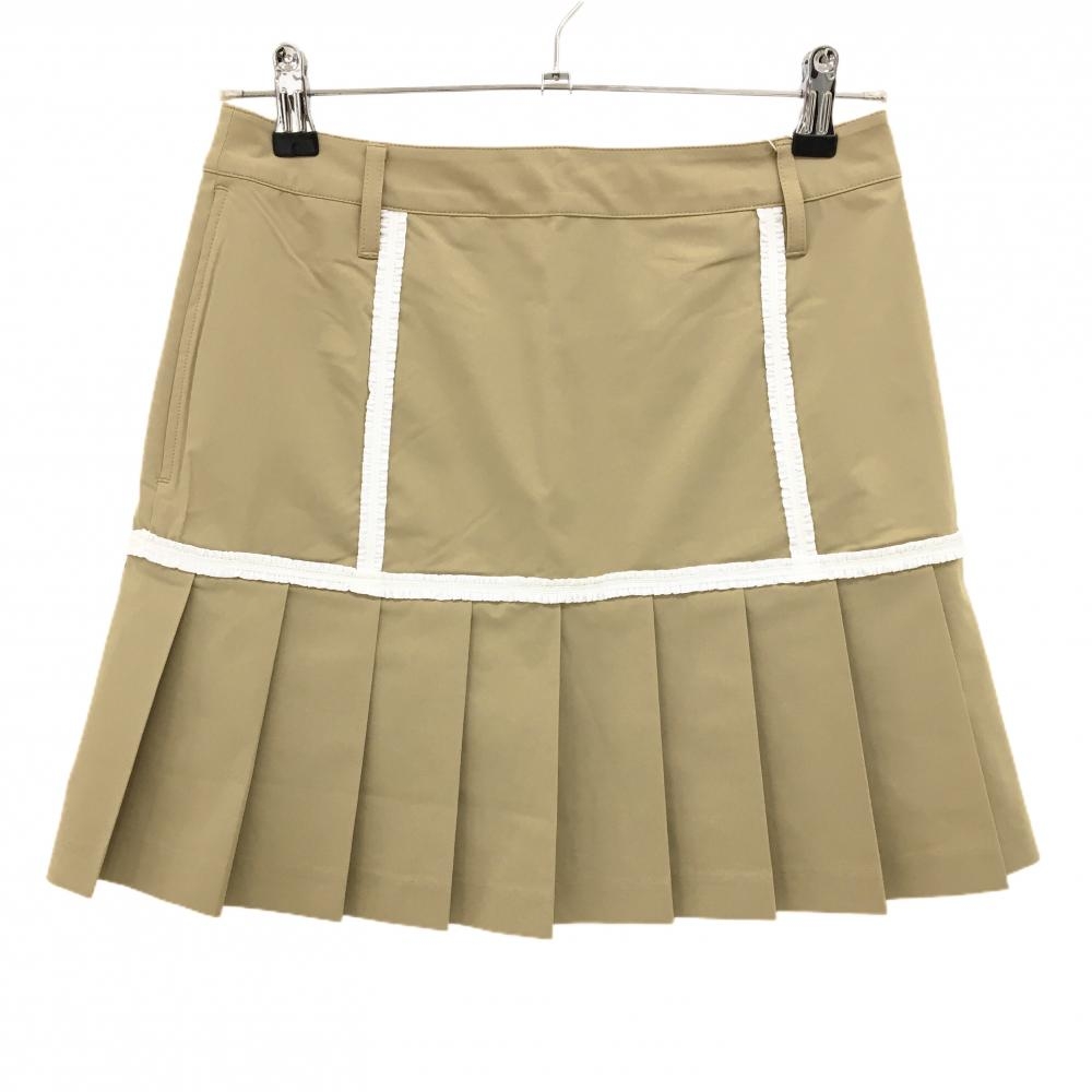 【新品】MUスポーツ プリーツスカート ベージュ×白 レーステープ ボーンワッペン ストレッチ  レディース 40(M) ゴルフウェア M・U SPORTS