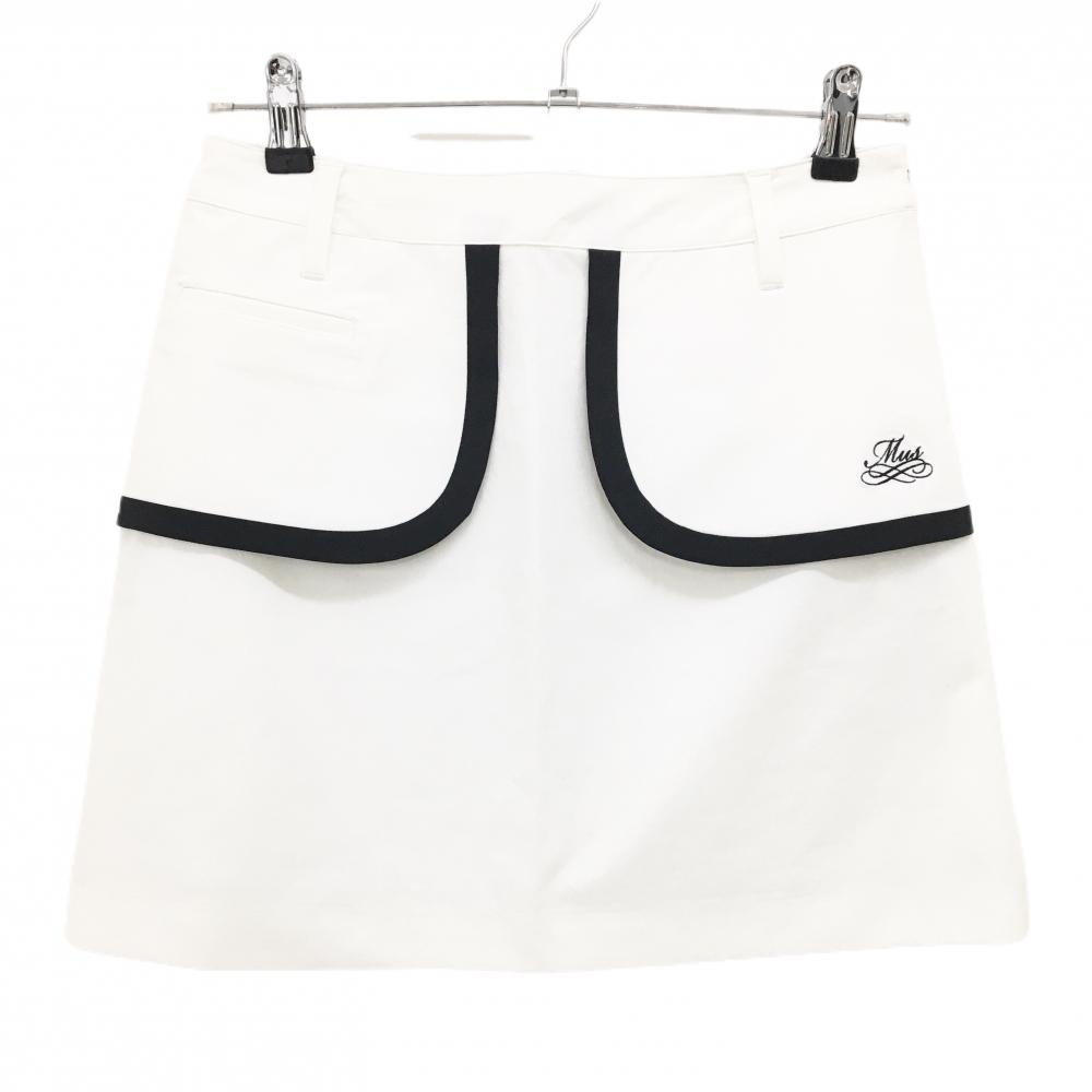 【新品】MUスポーツ スカート 白×黒 ボーンワッペン ストレッチ 冷感 撥水  レディース 40(M) ゴルフウェア M・U SPORTS