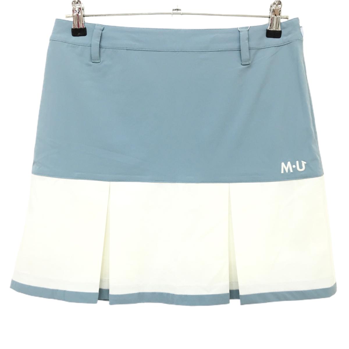 【新品】MUスポーツ ボックスプリーツスカート スモーキーブルー×白 ロゴ刺しゅう   レディース 40(M) ゴルフウェア M・U SPORTS