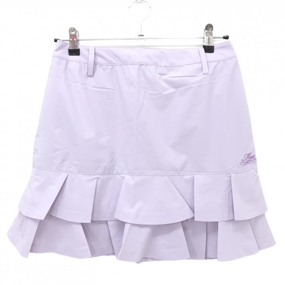 【新品】MUスポーツ スカート ライトパープル 2段フリル ボーンワッペン 裏地付き ストレッチ レディース 44(XL) ゴルフウェア M・U SPORTS