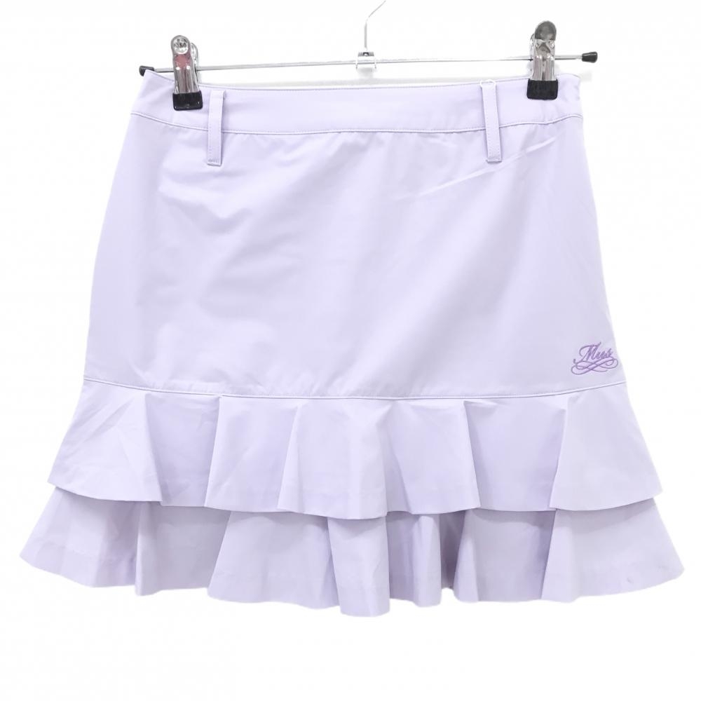 【新品】MUスポーツ スカート ライトパープル 2段フリル ボーンワッペン 裏地付き ストレッチ レディース 40(M) ゴルフウェア M・U SPORTS