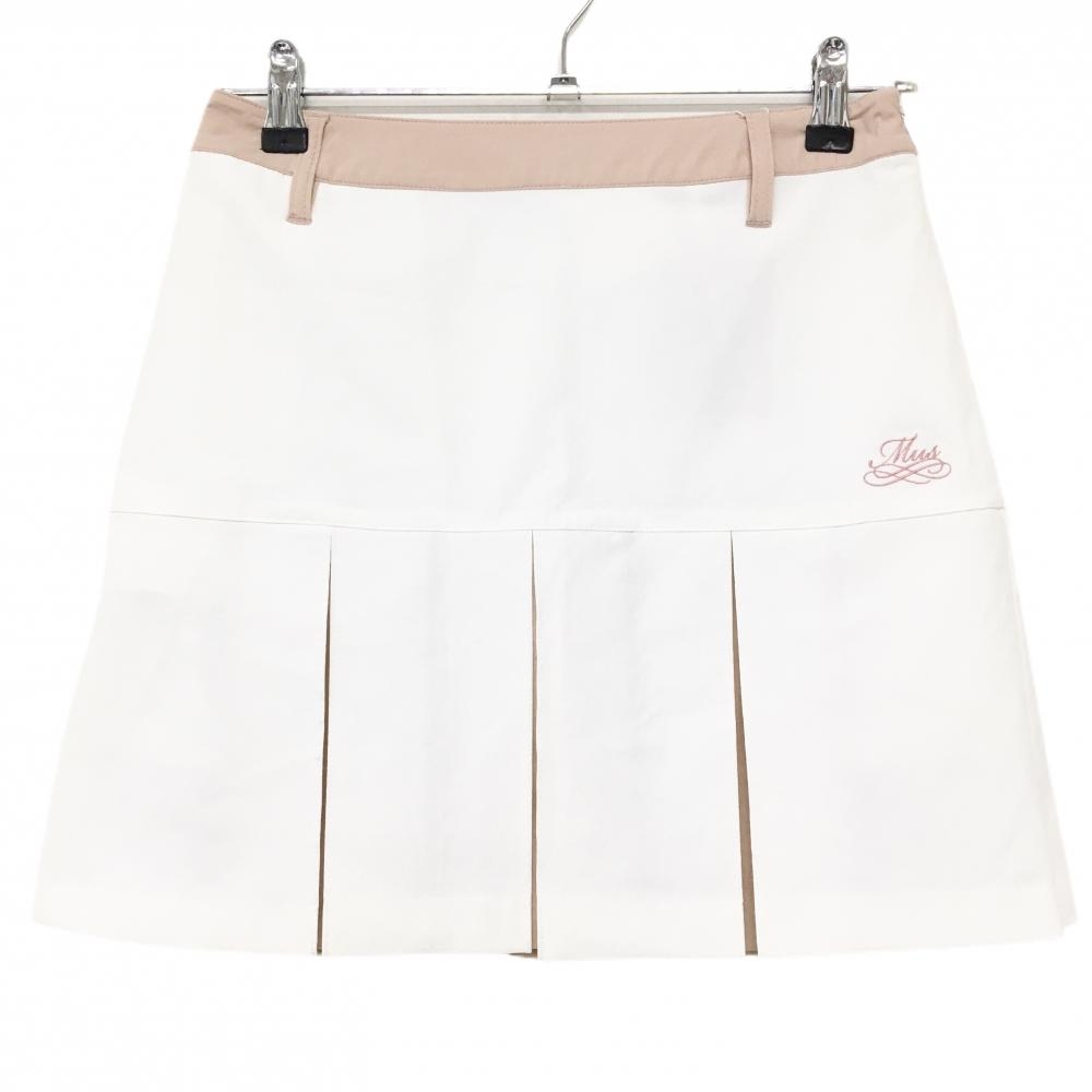 【新品】MUスポーツ プリーツスカート 白×ピンク バイカラー ボーンワッペン ストレッチ  レディース 42(L) ゴルフウェア M・U SPORTS