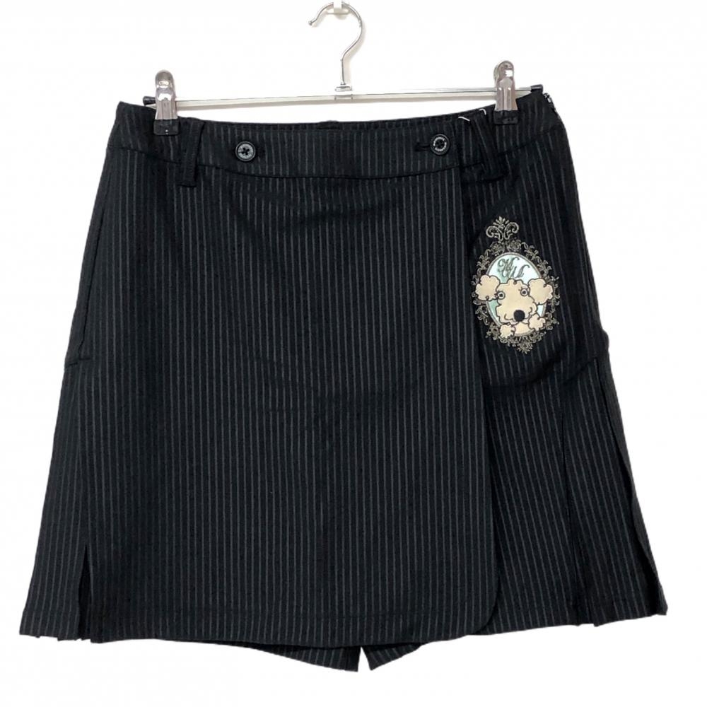 【新品】MUスポーツ キュロットスカート 黒 ストライプ地模様 ストレッチ レディース 44(XXL) ゴルフウェア M・U SPORTS