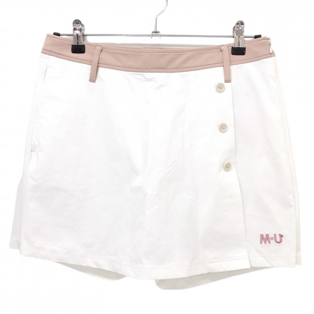 【新品】MUスポーツ キュロットスカート 白×ピンク バイカラー 裾ロゴ ボーンワッペン  レディース 42(L) ゴルフウェア M・U SPORTS