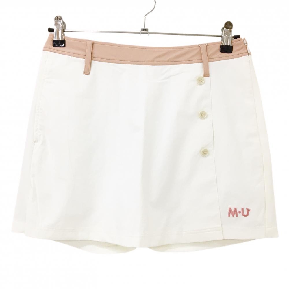 【新品】MUスポーツ キュロットスカート 白×ピンク 裾ロゴ  レディース 40(M) ゴルフウェア M・U SPORTS