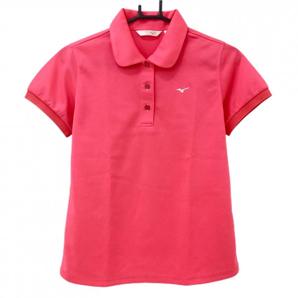 【超美品】ミズノゴルフ 半袖ポロシャツ レッドピンク ロゴ刺しゅう  レディース L ゴルフウェア MIZUNO