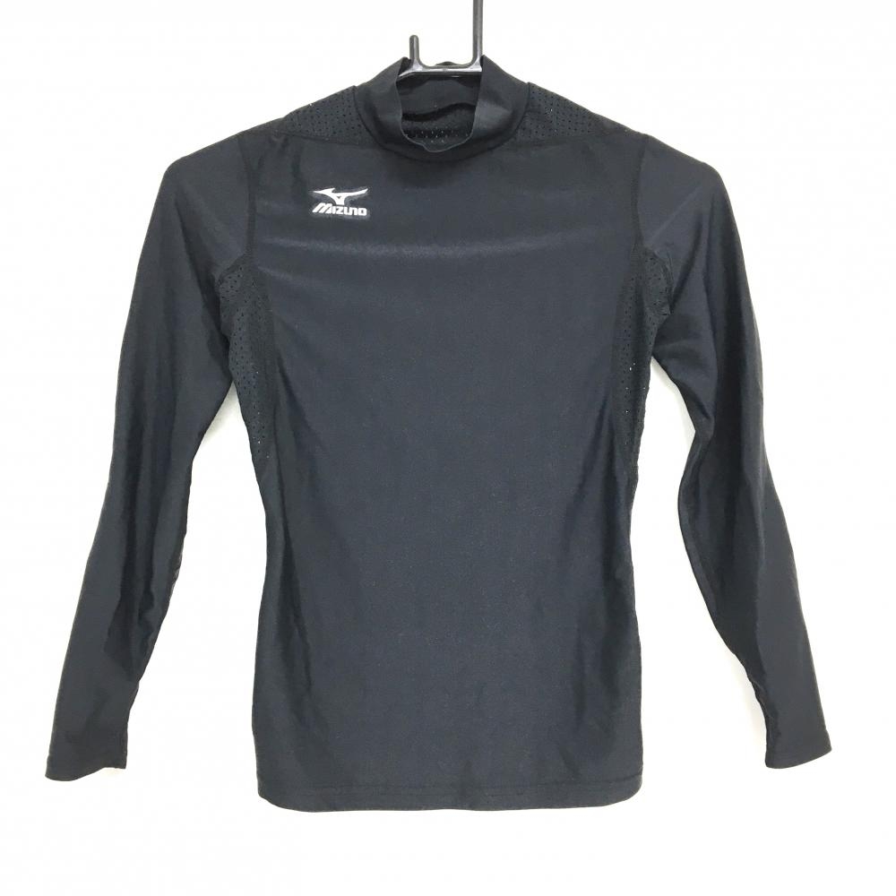 【美品】ミズノ ハイネックインナーシャツ 黒 一部メッシュ レディース S ゴルフウェア MIZUNO