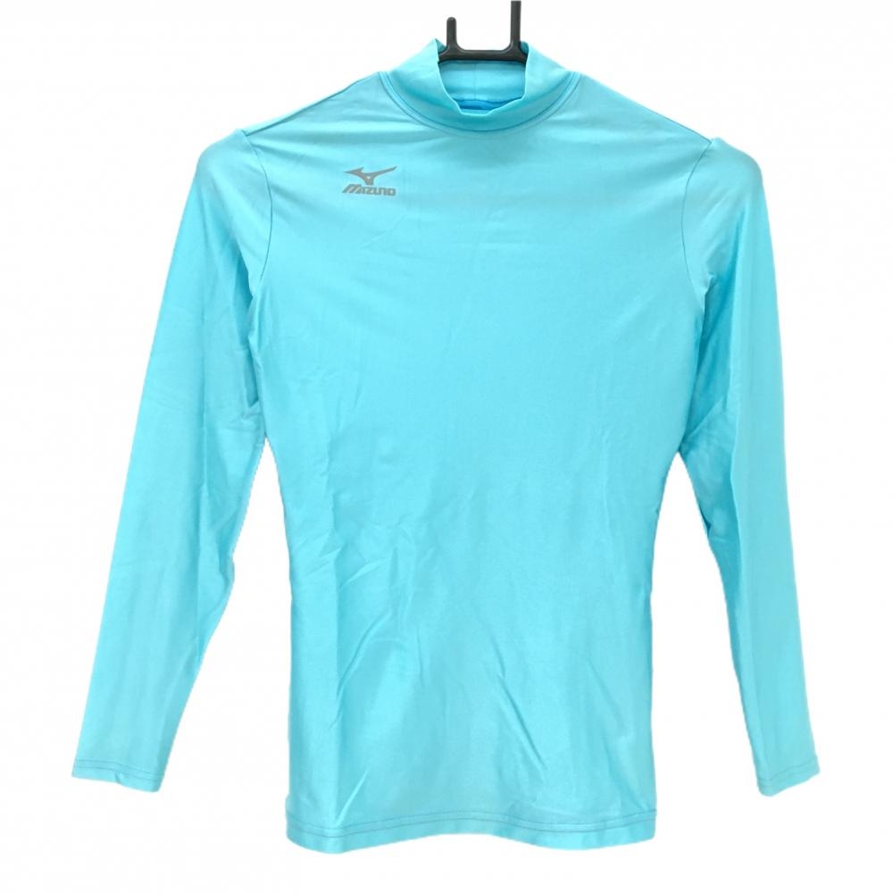 【超美品】ミズノ ハイネックインナーシャツ ライトブルー ロゴプリント レディース M ゴルフウェア MIZUNO
