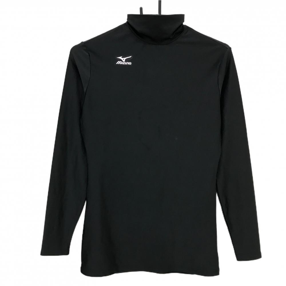 【美品】ミズノ ハイネックインナーシャツ 黒×ピンク 胸ロゴ ストレッチ  レディース O(XL) ゴルフウェア MIZUNO