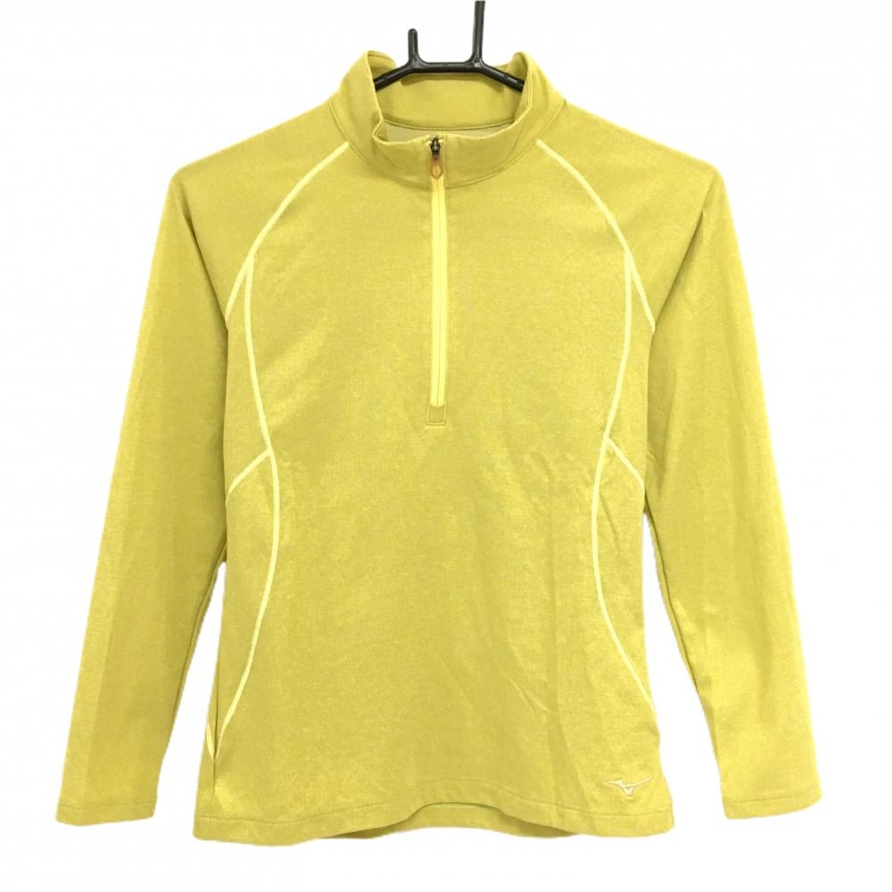 【超美品】ミズノ 長袖ハイネックシャツ スモーキーイエロー BREATH THERMO ハーフジップ レディース S ゴルフウェア MIZUNO