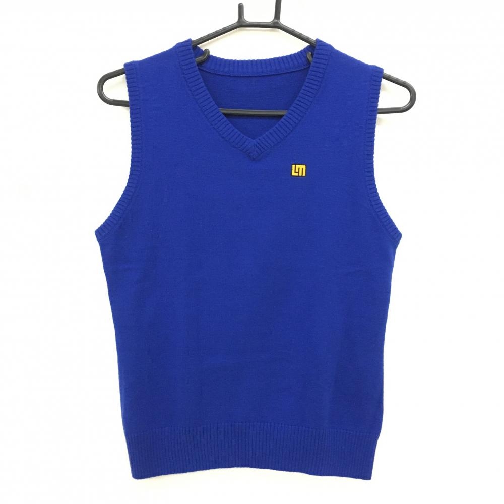 【超美品】ラウドマウス ニットベスト ブルー 胸ロゴ Vネック レディース M ゴルフウェア LOUDMOUTH