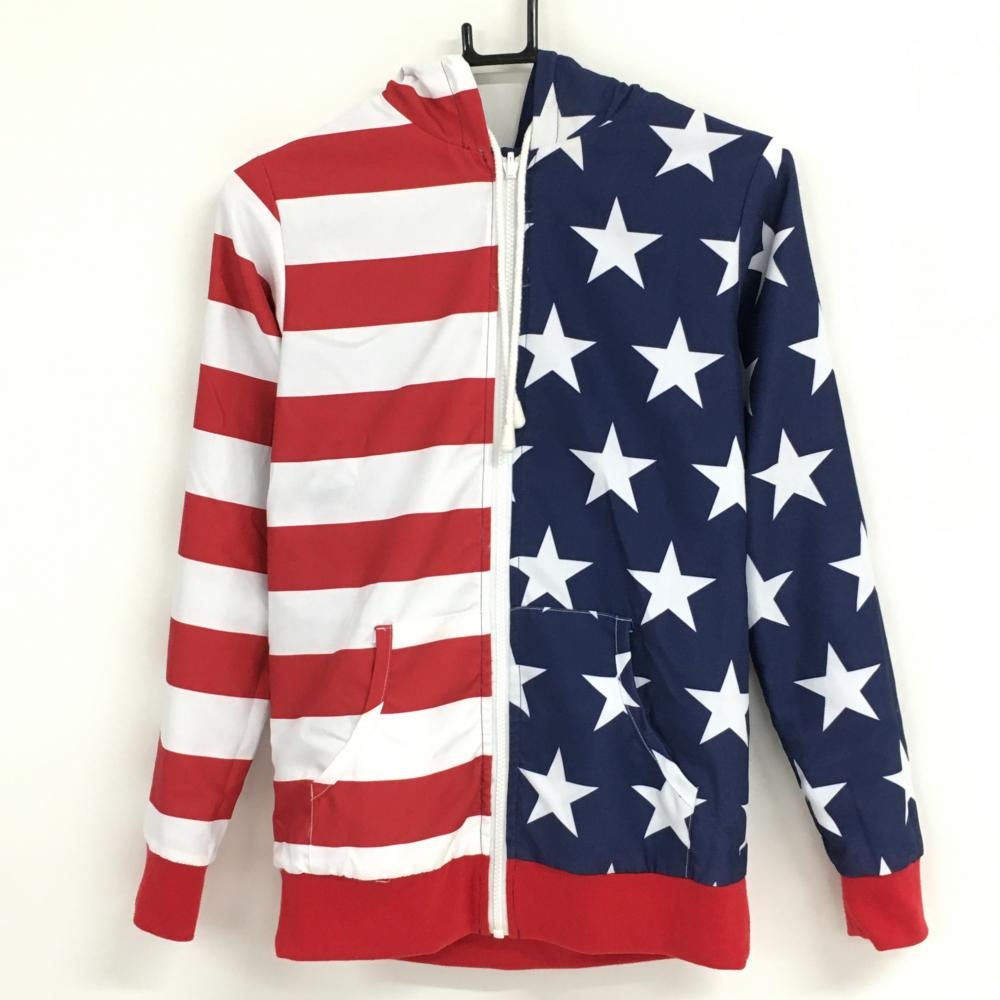 【美品】ラウドマウス リバーシブルジップパーカー ネイビー×レッド 星条旗柄  レディース XS ゴルフウェア LOUDMOUTH