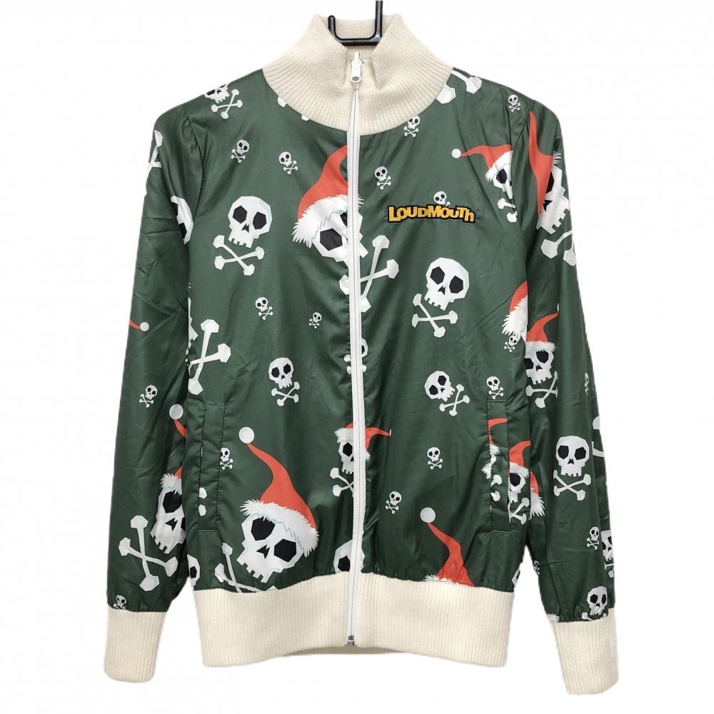 【超美品】ラウドマウス リバーシブルジャケット グリーン×白 ジングルボーンズ 裏無地 ニット  レディース M ゴルフウェア LOUDMOUTH