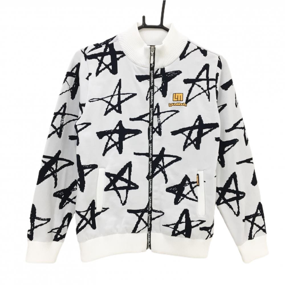 ラウドマウス ニットジャケット 白×黒 星柄 裏地付 シューティングスターホワイト レディース M ゴルフウェア LOUDMOUTH