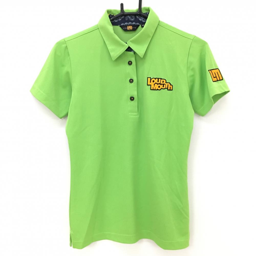 【超美品】ラウドマウス 半袖ポロシャツ ライトグリーン シンプル 一部柄 レディース M ゴルフウェア LOUDMOUTH