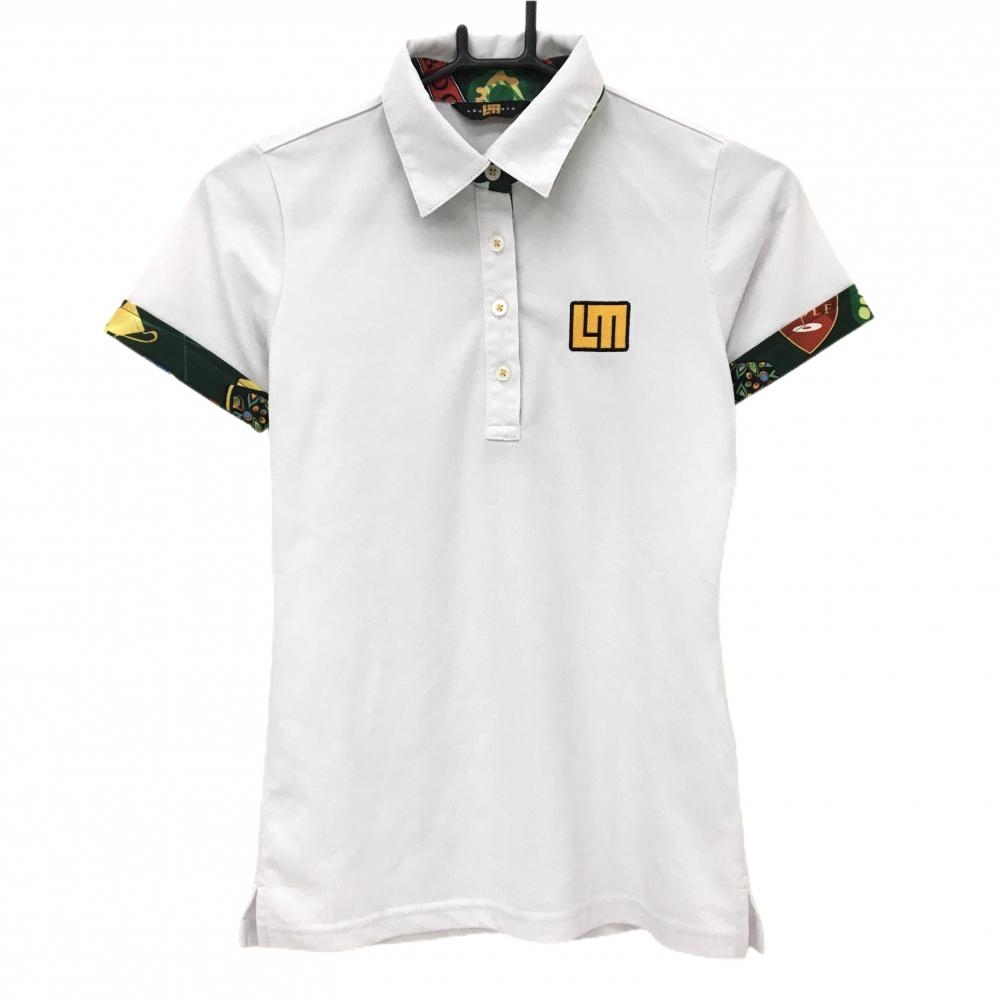 ラウドマウス 半袖ポロシャツ 白×グリーン 袖口・襟裏総柄 スウィルカンバーン レディース S ゴルフウェア LOUDMOUTH