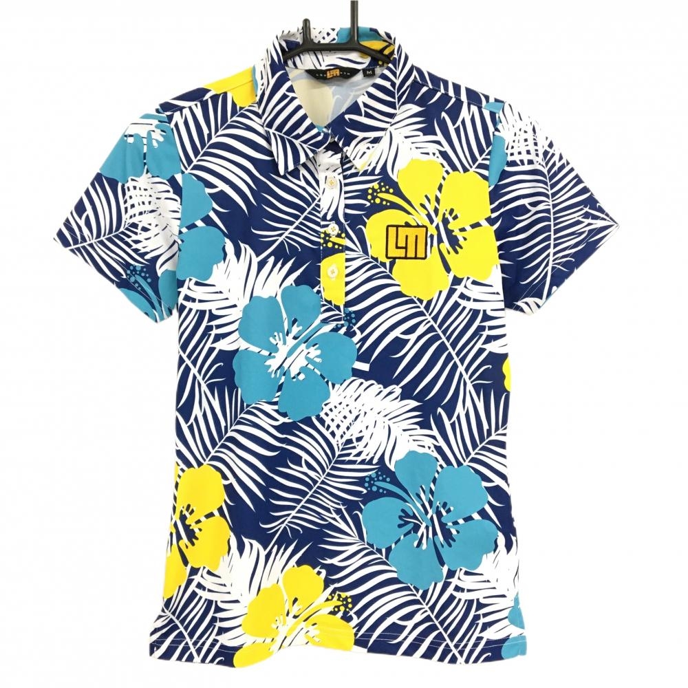 【超美品】ラウドマウス 半袖ポロシャツ ネイビー×白 花柄 リーフ柄 ファーングロット レディース M ゴルフウェア LOUDMOUTH