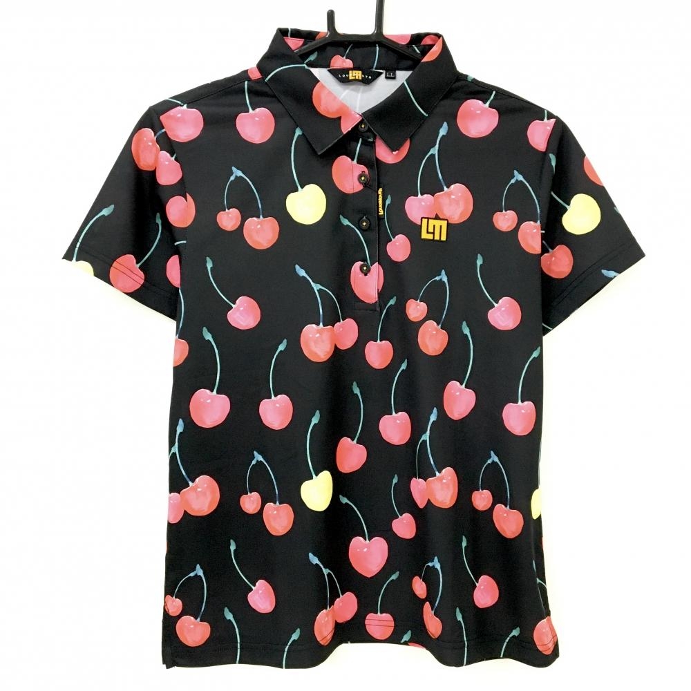 【新品】ラウドマウス 半袖ポロシャツ 黒×ピンク サクランボ柄 レトロチェリーズ レディース LL ゴルフウェア LOUDMOUTH