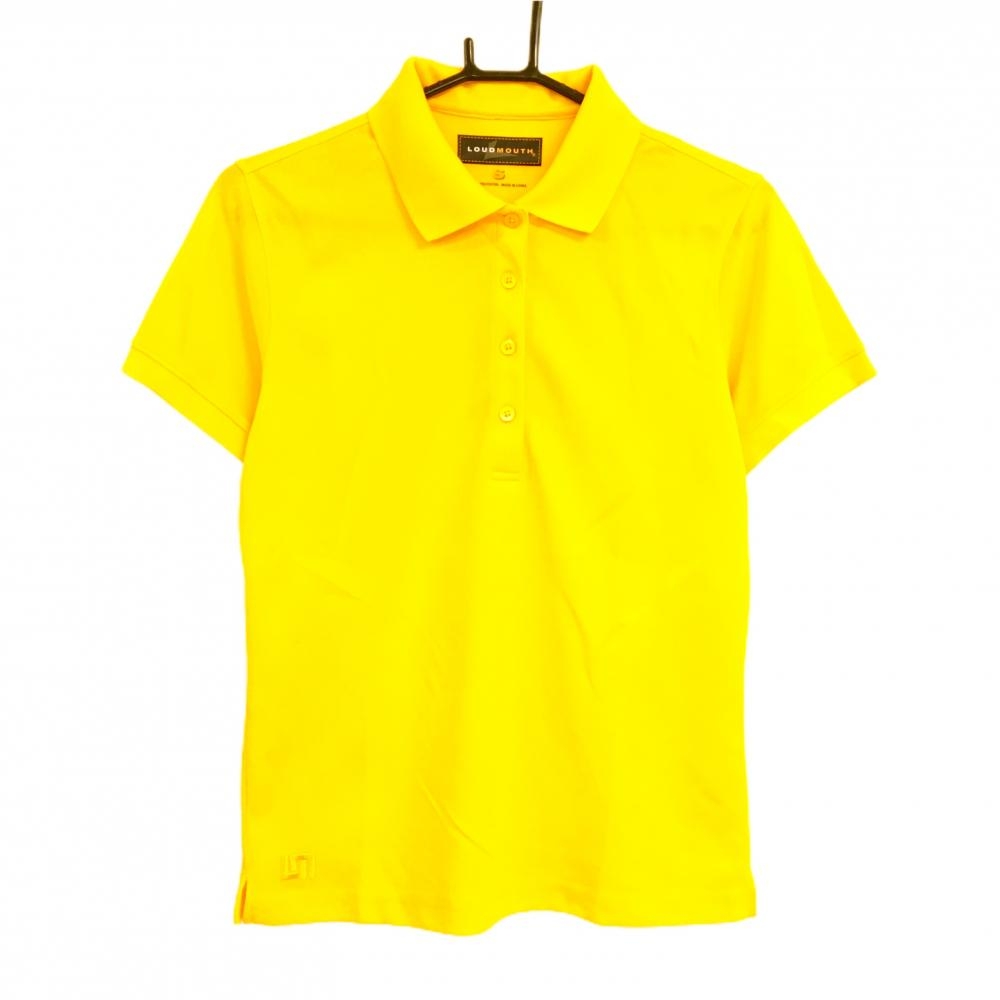 【美品】ラウドマウス 半袖ポロシャツ イエロー ロゴ刺しゅう 無地 レディース S ゴルフウェア LOUDMOUTH