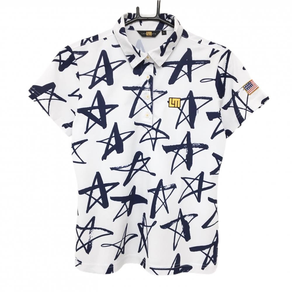 ラウドマウス 半袖ポロシャツ 白×ネイビー シューティングスター ロゴ刺しゅう 星  レディース L ゴルフウェア LOUDMOUTH