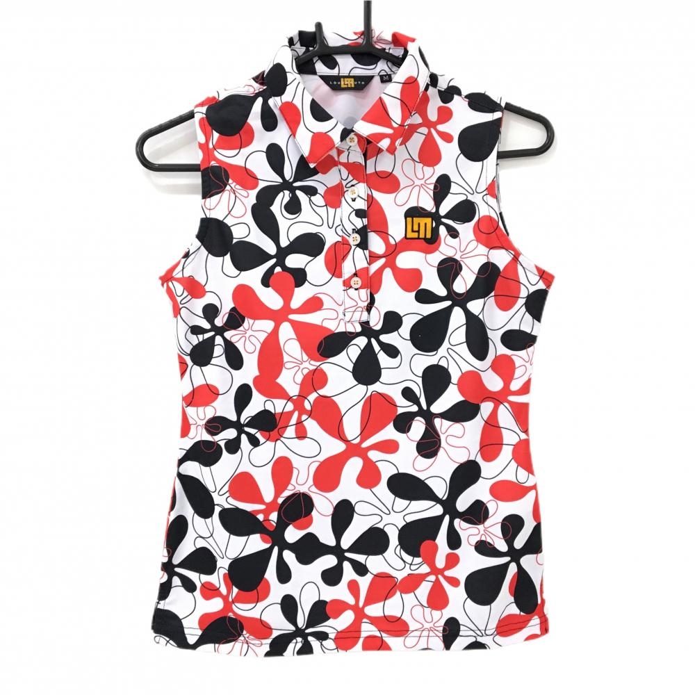 【美品】ラウドマウス ノースリーブポロシャツ 白×レッド ファイヤーコーラルホワイト柄  レディース M ゴルフウェア LOUDMOUTH