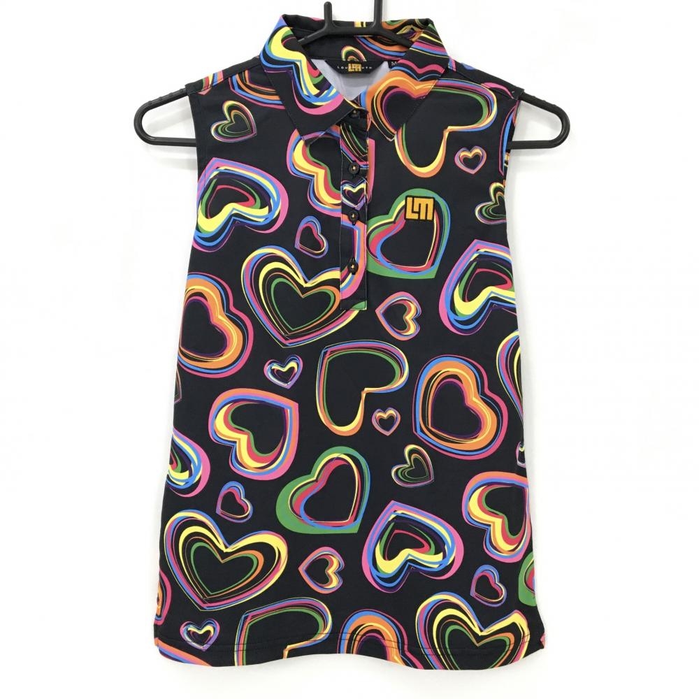 【新品】ラウドマウス ノースリーブポロシャツ 黒×マルチカラー ハート柄  レディース M ゴルフウェア LOUDMOUTH