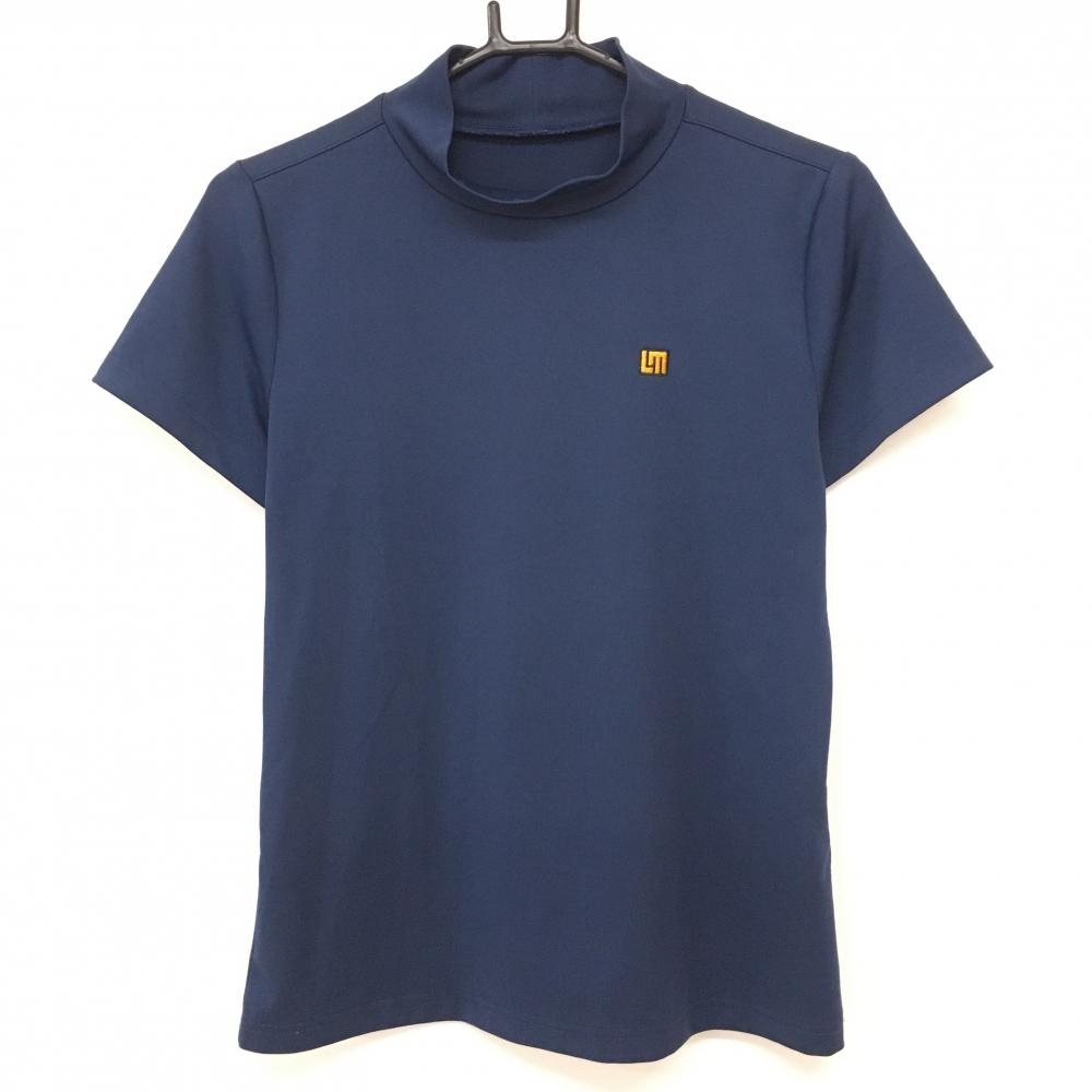 【超美品】ラウドマウス 半袖ハイネックシャツ ネイビー ロゴ刺しゅう ストレッチ レディース L ゴルフウェア LOUDMOUTH